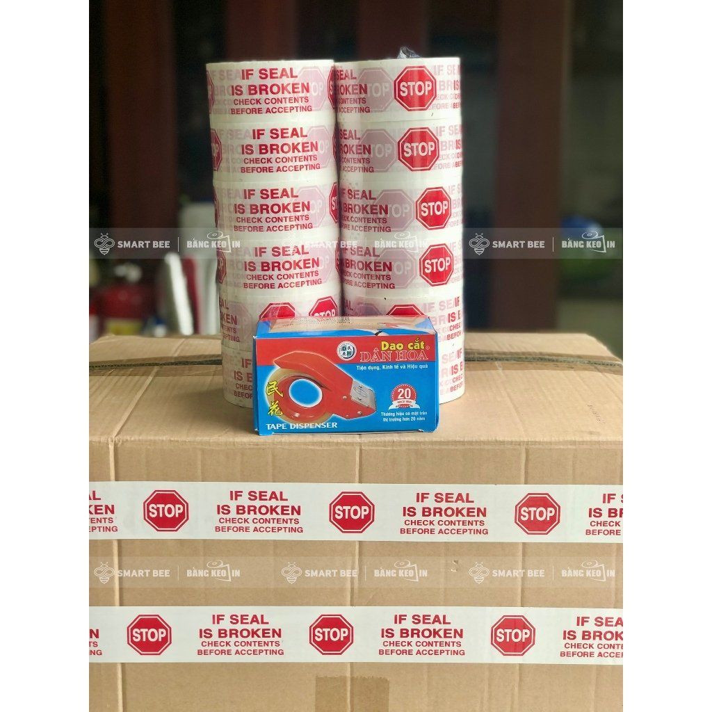  COMBO 2 Cây Băng Keo In Niêm Phong STOP + [TẶNG DAO CẮT] 