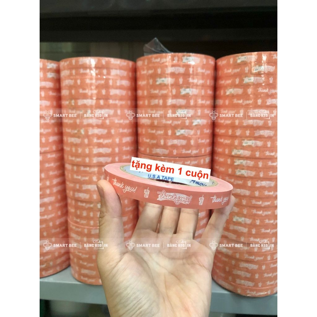  COMBO 1 Cây Băng Keo In Chữ THANK YOU 12mm (25 Cuộn) + [TẶNG 1 CUỘN] 