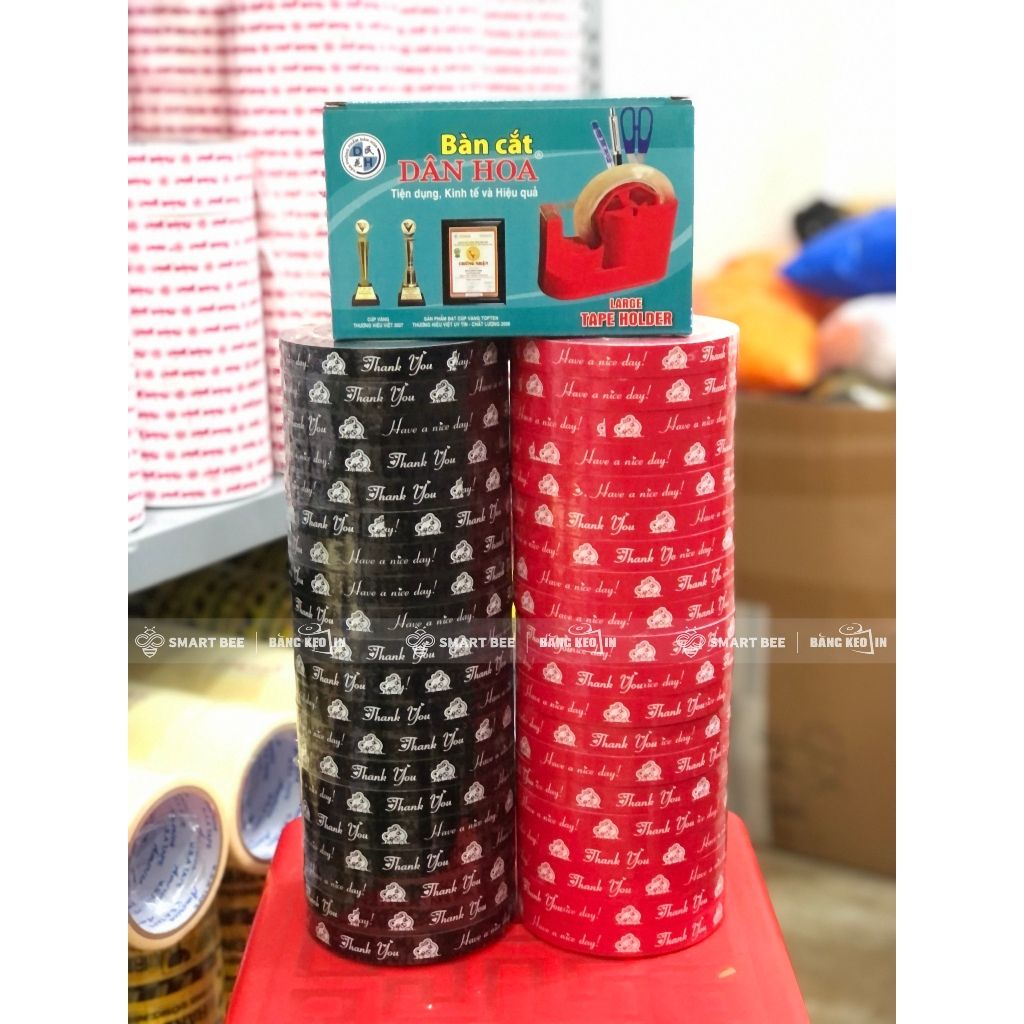  COMBO 2 Cây Băng Keo In THANK YOU 15mm (40 Cuộn) + [TẶNG BÀN CẮT] 