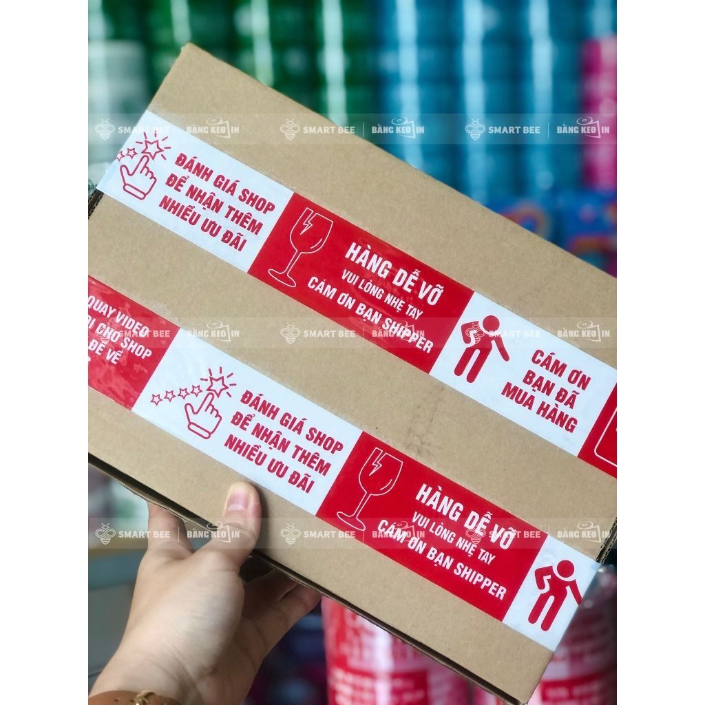  COMBO 12 Cuộn Băng Keo Đỏ Trắng In Chữ HÀNG DỄ VỠ + [TẶNG 1 CUỘN] 