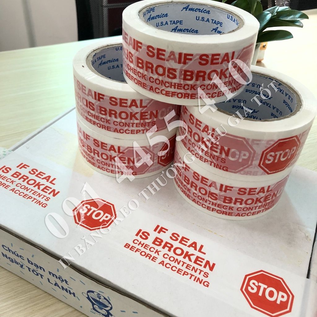  BĂNG KEO NIÊM PHONG - CẢNH BÁO DÁN THÙNG MÀU TRẮNG & ĐỎ [4F8] GIÁ SỈ 