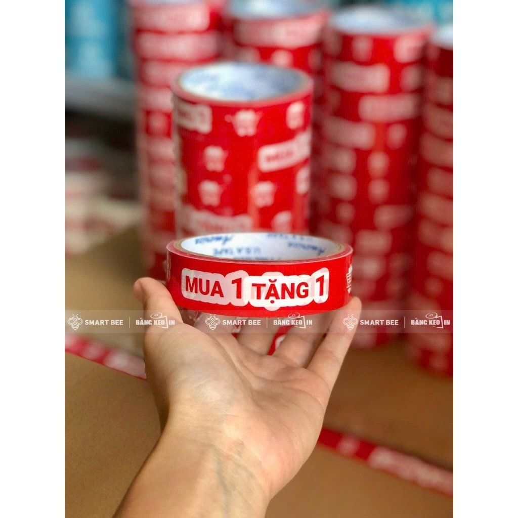  BĂNG KEO IN SẴN CHỮ MUA 1 TẶNG 1 | TRẮNG ĐỎ 24MM 