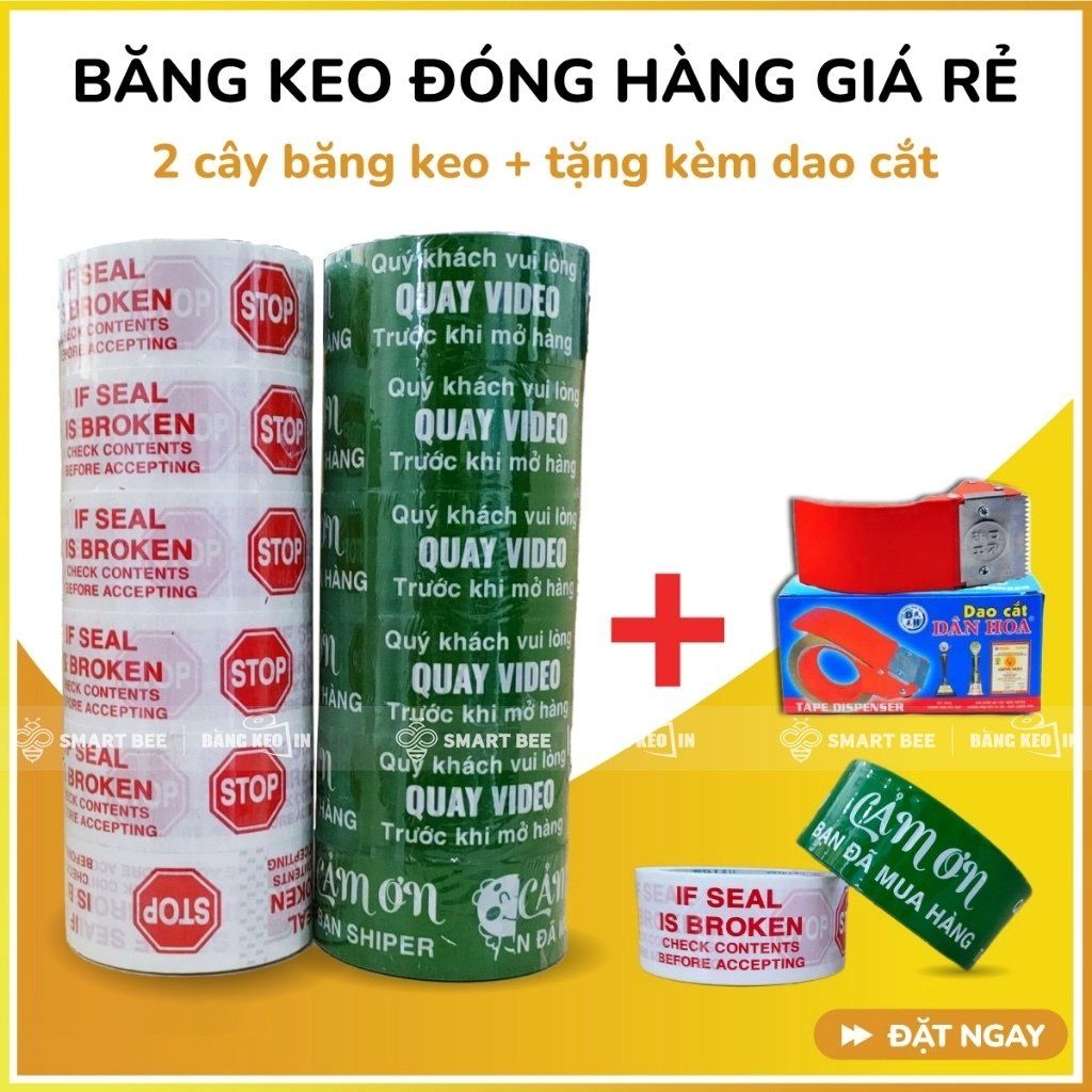  COMBO 2 Cây Băng Keo In 48mm (12 Cuộn) + [TẶNG DAO CẮT] 