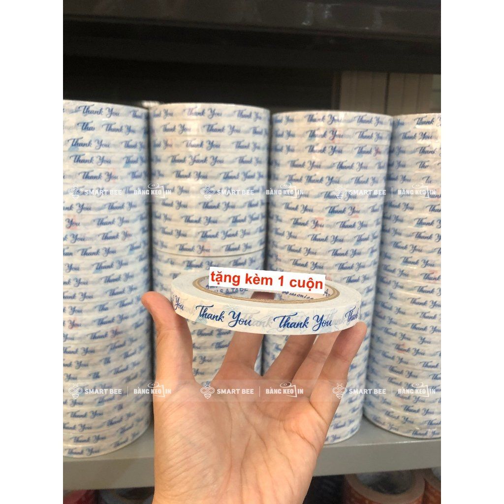  COMBO 1 Cây Băng Keo In Chữ THANK YOU 12mm (25 Cuộn) + [TẶNG 1 CUỘN] 