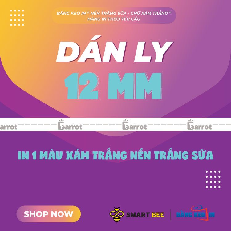  Băng Keo In 1 Màu Theo Yêu Cầu [12MMx72M] Nền Trắng Sữa & Màu In Xám Dán Ly, Dán Hộp 12NTCM 