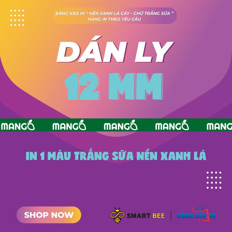  Băng Keo In 1 Màu Theo Yêu Cầu [12MMx72M] Nền Xanh Lá Cây & Màu In Trắng Sữa Dán Ly, Dán Hộp 12NMCT 
