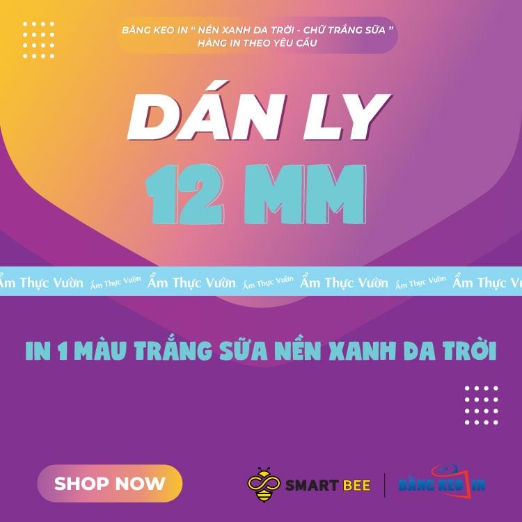  Băng Keo In 1 Màu Theo Yêu Cầu [12MMx72M] Nền Xanh Da Trời & Màu In Trắng Sữa Dán Ly, Dán Hộp 