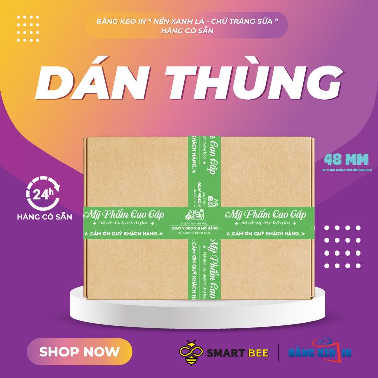  Băng Keo In Mỹ Phẩm Cao Cấp [48MMx72M] Nền Xanh Lá Cây & Chữ Trắng Sữa MPCCxNMCT 
