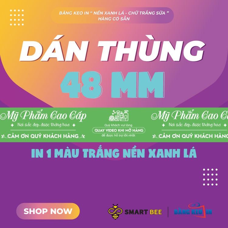  Băng Keo In Mỹ Phẩm Cao Cấp [48MMx72M] Nền Xanh Lá Cây & Chữ Trắng Sữa MPCCxNMCT 