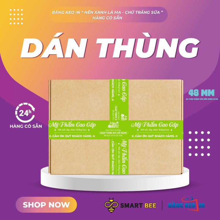  Băng Keo In Mỹ Phẩm Cao Cấp [48MMx72M] Nền Xanh Lá Mạ & Chữ Trắng Sữa MPCCxNMCT 