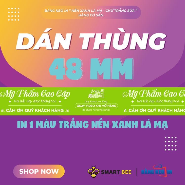  Băng Keo In Mỹ Phẩm Cao Cấp [48MMx72M] Nền Xanh Lá Mạ & Chữ Trắng Sữa MPCCxNMCT 