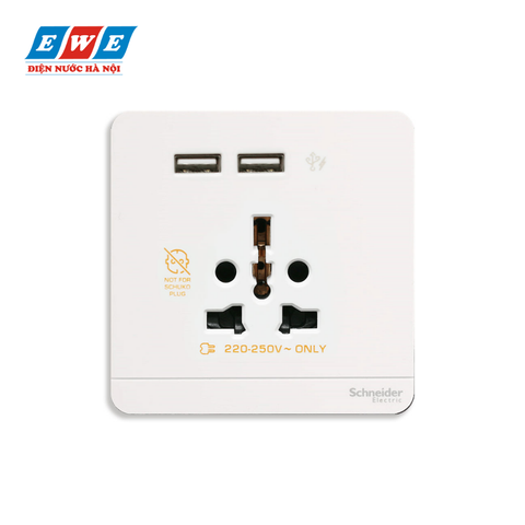 Bộ ổ cắm đa năng và sạc USB đôi AvatarOn màu trắng E8342616USB_WE_G19