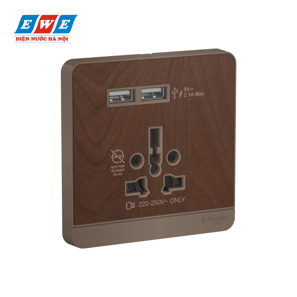 Bộ ổ cắm đa năng và sạc USB đôi màu gỗ E8342616USB_WD AvatarOn