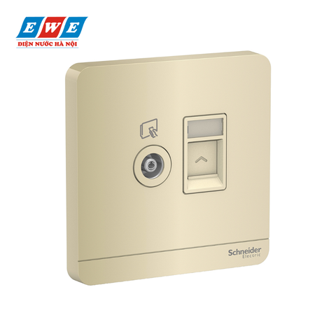Ổ cắm tivi và ổ cắm mạng cat5e AvatarOn màu vàng ánh kim E8332TVRJS5_WG_G19