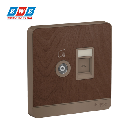 Ổ cắm tivi và ổ cắm mạng cat5e AvatarOn màu gỗ E8332TVRJS5_WD_G19