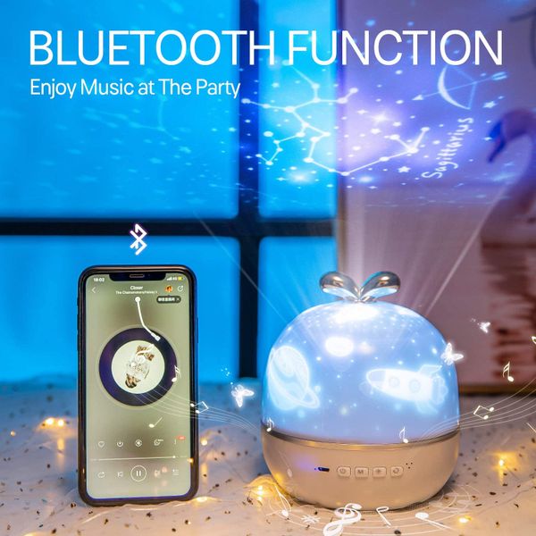 Đèn Ngủ kiêm Đèn Chiếu Ngàn Sao 6 phong cách xoay tự động, tích hợp phát nhạc bằng Bluetooth nhiều hiệu ứng, sạc bằng USB