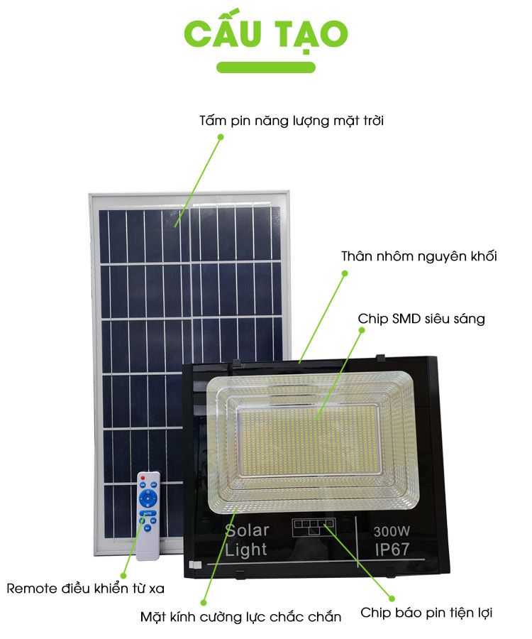 Đèn Pha Năng Lượng Mặt Trời 300W
