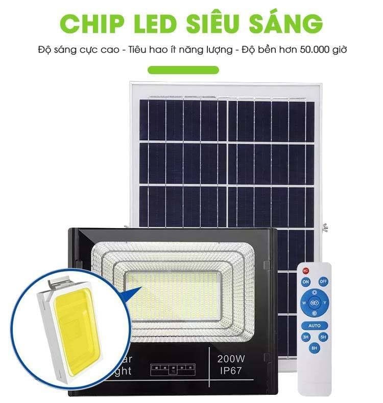 Đèn Năng Lượng Mặt Trời 200W IP67, Sáng 12 Giờ Liên Tục