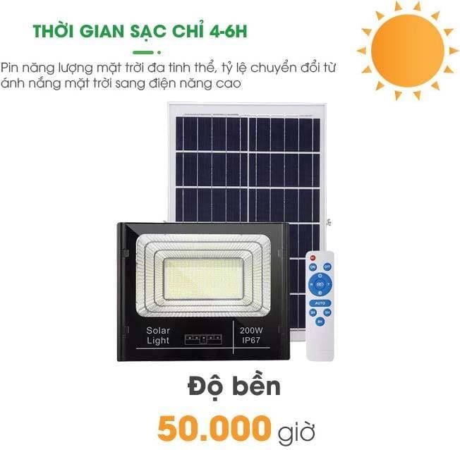 Đèn Năng Lượng Mặt Trời 200W IP67, Sáng 12 Giờ Liên Tục