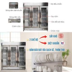 Tủ Sấy Chén Bát Công Nghiệp 3 Buồng Sấy