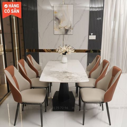  Bộ Bàn Ăn Mặt Đá Ceramic Cao Cấp Kèm Ghế Spot Bọc Da SKDS35 