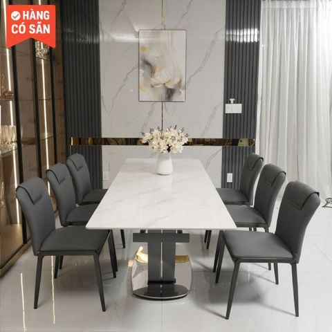  Bộ Bàn Ăn Mặt Đá Ceramic Thông Minh Kèm 6 Ghế Lotus SKDS30 