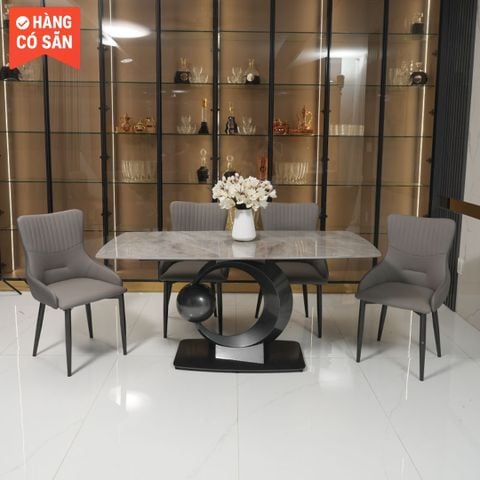  Bộ Bàn Ăn Mặt Đá Ceramic Chân Inox Kèm 4-6 Ghế Violet SKDS31 