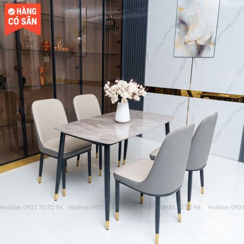  Bộ Bàn Ghế Ăn Mặt Đá Ceramic Kèm 4 Ghế Monet Bọc Da SKDS33 