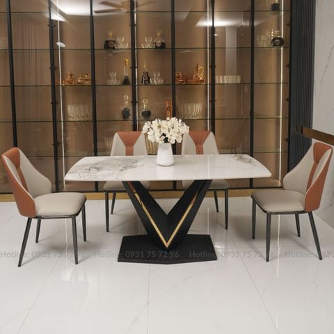  Bộ Bàn Ăn Mặt Đá Ceramic Cao Cấp Kèm Ghế Spot Bọc Da SKDS35 