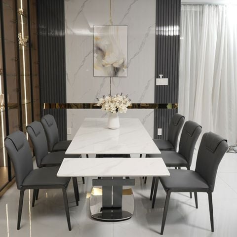  Bộ Bàn Ăn Mặt Đá Ceramic Thông Minh Kèm 6 Ghế Lotus SKDS30 
