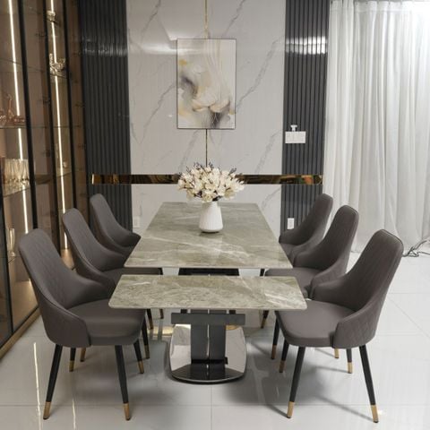  Bàn Ăn Thông Minh Mặt Đá Ceramic Kéo Dài 2m Bộ 6 Ghế SKDS28 