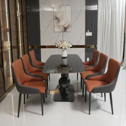  Bộ Bàn Ăn Mặt Đá Ceramic Chân Inox Kèm 4-6 Ghế Violet SKDS31 