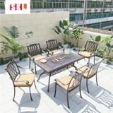  Bàn Tiệc Sân Vườn Nhôm Đúc Có Bếp Than SKT16 