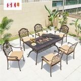  Bàn Tiệc Sân Vườn Nhôm Đúc Có Bếp Than SKT16 