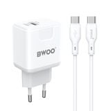  Combo củ cáp sạc nhanh Bwoo Type-C to C 20W | 1Type-C x 1USB-A | Dây Silicone | Dài 1M - CDA157CC 