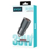  Tẩu sạc xe hơi Bwoo USB x Type-C 38W đầu ra kép | Vòng đèn LED | Vỏ kim loại - CC68 