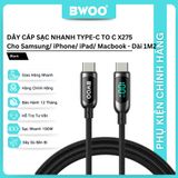  Dây cáp sạc nhanh Bwoo Type-C to C | PD100W | Dài 1,2M | Bện Dù - X275 