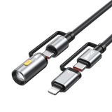 Dây cáp sạc nhanh Bwoo 4in1 60W/27W | 2Type-C x 1Lightning x Đèn Led | Dây dù | Dài 1M2 - X308 
