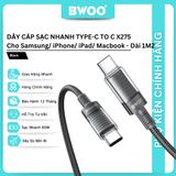  Dây cáp sạc nhanh Bwoo Type-C to C | PD60W | Dài 1M | Bện Dù - X287CC 