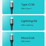  Dây cáp sạc nhanh Bwoo 3in1 3A | USB to Type-C x Lightning x Micro | Dây Dù | Dài 1M2 - X274 