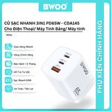  Củ Sạc Nhanh Bwoo PD65W | 2Type-C x 1USB-A - CDA145 