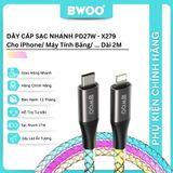  Dây cáp sạc nhanh Bwoo PD27W Type C to Lightning | Dây Đèn Led | Dài 2M - X279CL 