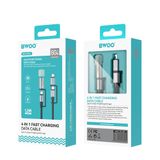  Dây cáp sạc nhanh Bwoo 4in1 60W/27W | 2Type-C x 1Lightning x Đèn Led | Dây dù | Dài 1M2 - X308 