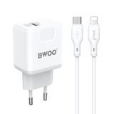  Combo Củ Cáp sạc nhanh Bwoo Type-C to L 20W | 1Type-C x 1USB-A | Dây Silicone | Dài 1M - CDA157CL 