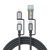  Dây cáp sạc nhanh Bwoo 4in1 60W/27W | 2Type-C x 1Lightning x Đèn Led | Dây dù | Dài 1M2 - X308 