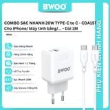  Combo củ cáp sạc nhanh Bwoo Type-C to C 20W | 1Type-C x 1USB-A | Dây Silicone | Dài 1M - CDA157CC 