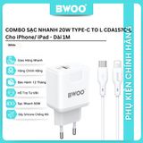  Combo Củ Cáp sạc nhanh Bwoo Type-C to L 20W | 1Type-C x 1USB-A | Dây Silicone | Dài 1M - CDA157CL 