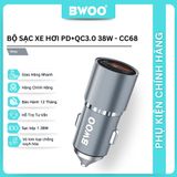  Tẩu sạc xe hơi Bwoo USB x Type-C 38W đầu ra kép | Vòng đèn LED | Vỏ kim loại - CC68 