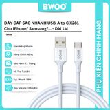  Dây cáp sạc nhanh Bwoo PD18W USB-A to Type-C | Dây Silicone | Dài 1M - X281C 