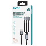  Dây cáp sạc nhanh Bwoo 3in1 3A | USB to Type-C x Lightning x Micro | Dây Dù | Dài 1M2 - X274 
